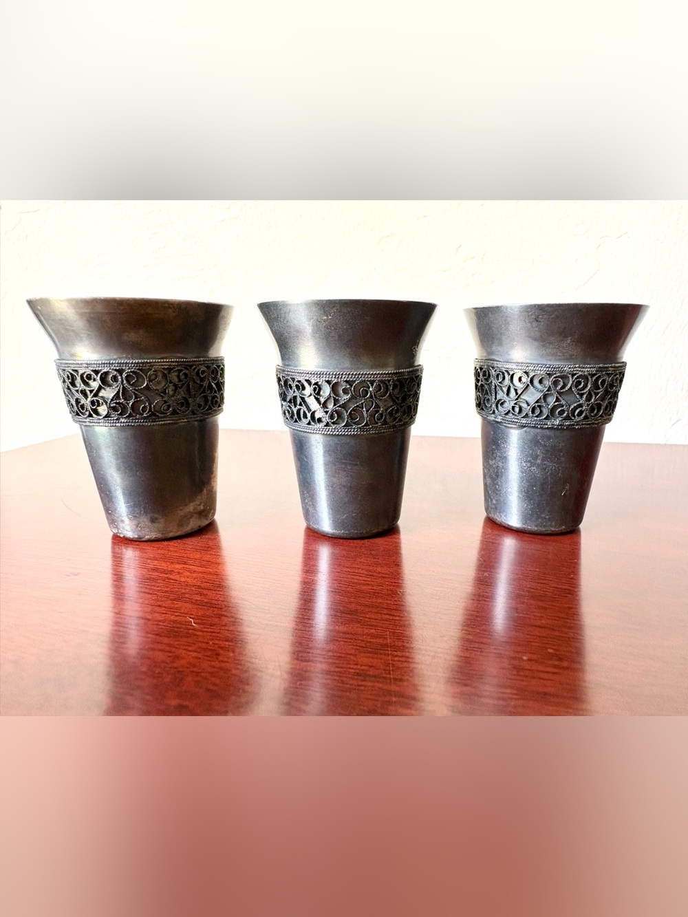 Vintage Russian Filigree Silver Plate Shot Glass Hommet Silver Plated Signed
